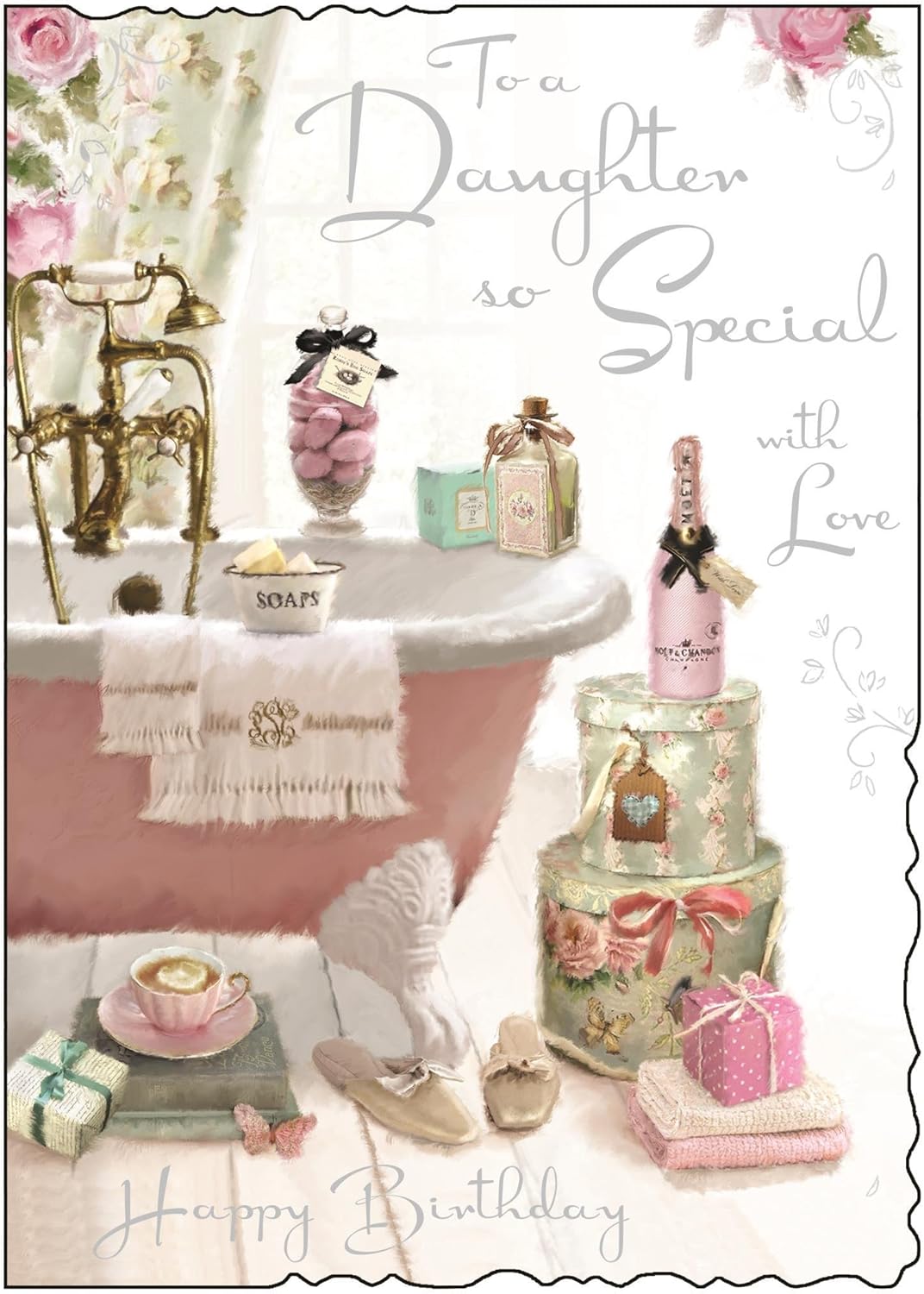 Large Daughter Birthday Card - (JJ-V119) - Bath Tub and Treats - Velvet Range - Embossed, Foil and Flitter Finish