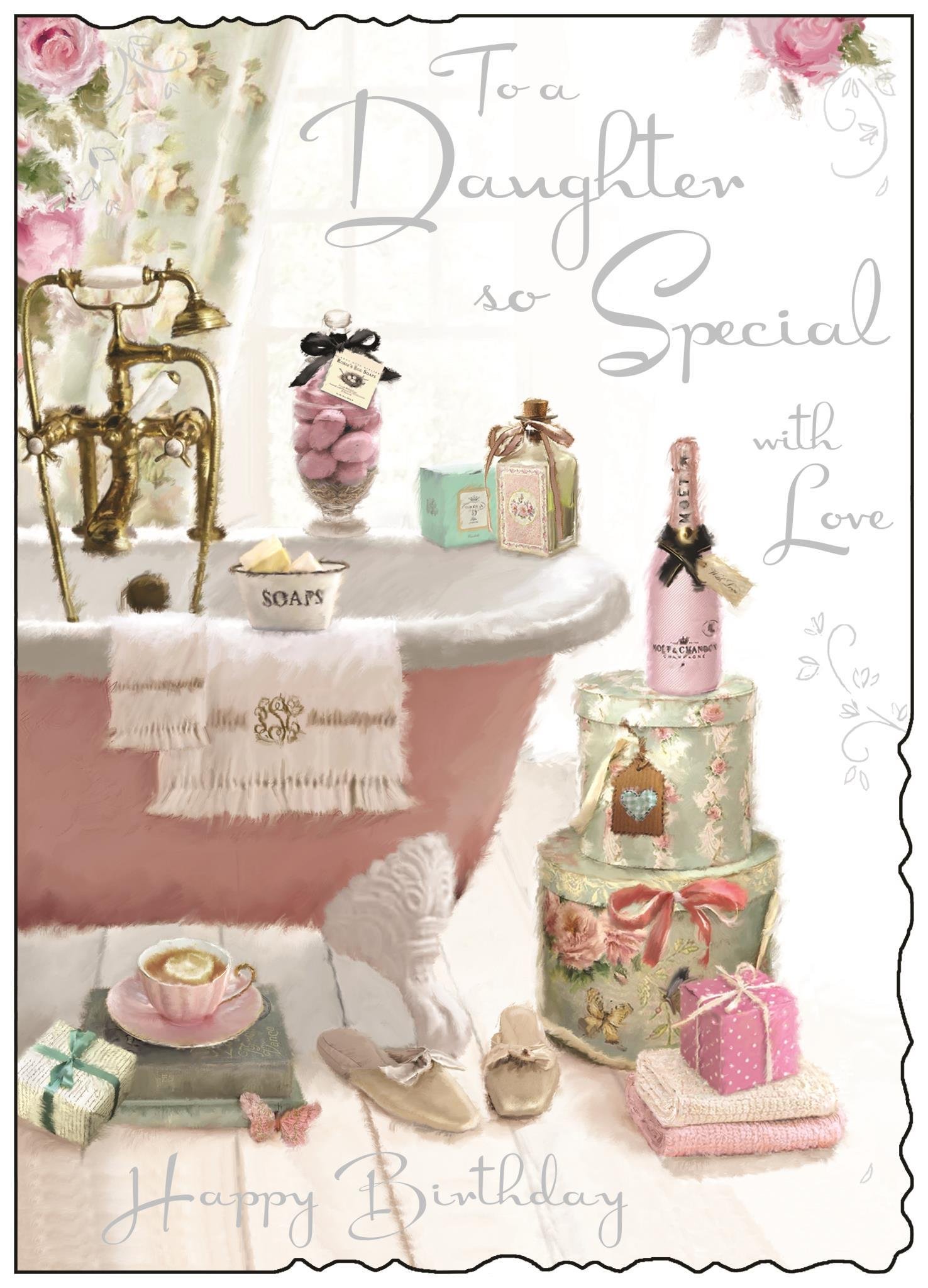 Large Daughter Birthday Card - (JJ-V119) - Bath Tub and Treats - Velvet Range - Embossed, Foil and Flitter Finish