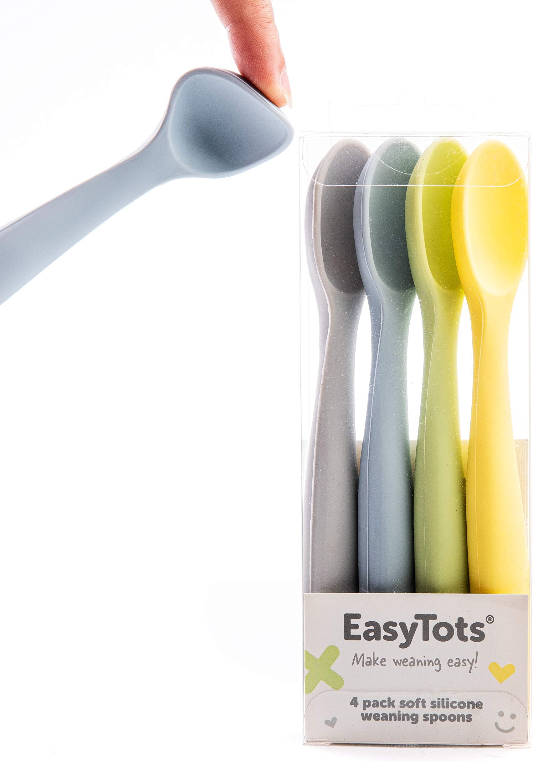 EasyTots 4 Pack Soft Baby Weaning Spoons. Easy Grip Silicone Bendable Tips. Supports Baby Led Weaning Self Feeding, Encourages Independent Baby and Toddler Feeding