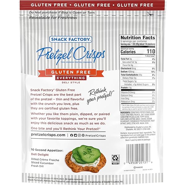 SNACK FACTORY PRETZEL CRISPS, GLUTEN FREE EVERYTHING FLAVOR, 5 OZ