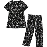 PNAEONG Women’s Pajama Set - Sleepwear Tops with Capri Pants Casual and Fun Prints Pajama Sets SY215-Purple-XL
