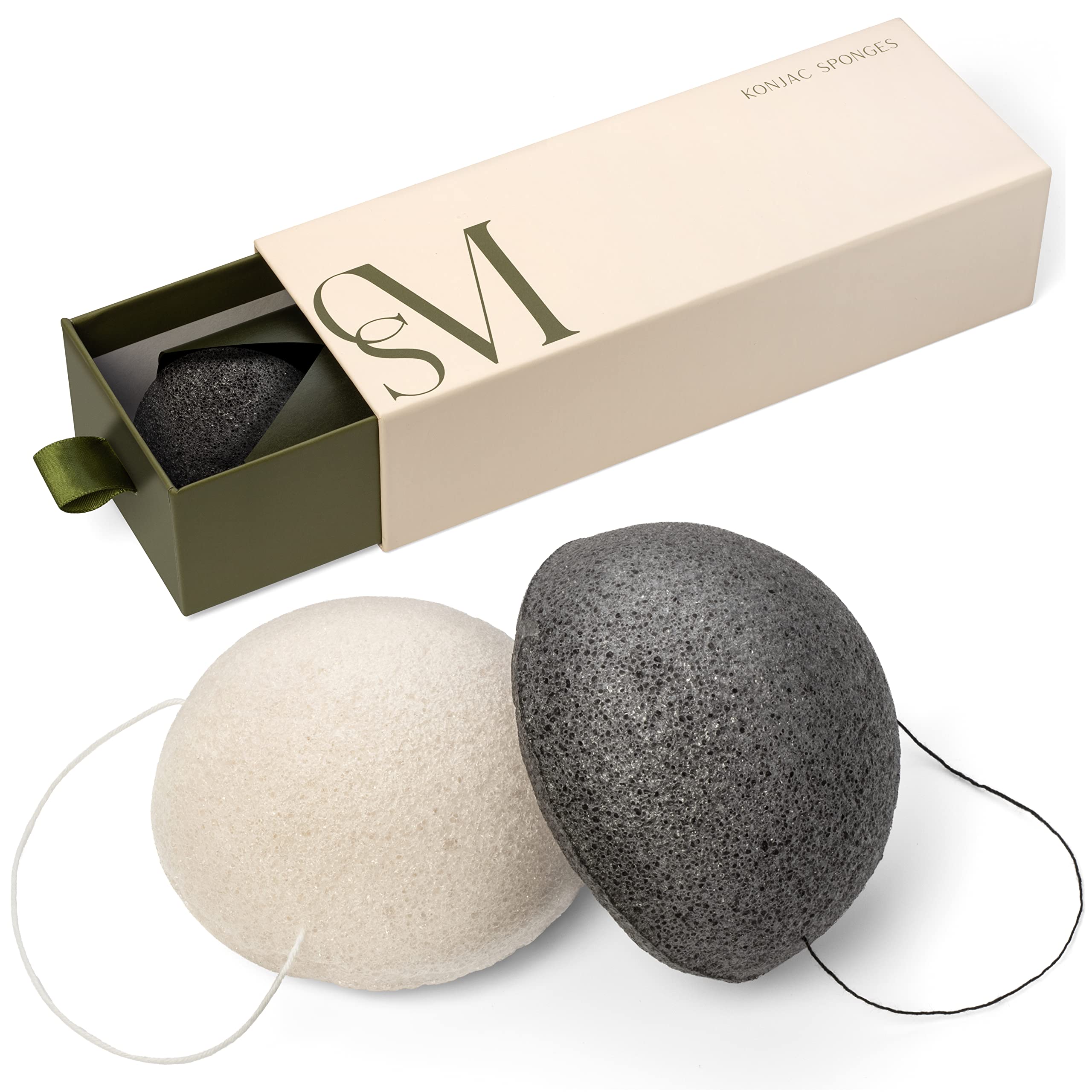 CSM Organic Konjac Beauty Sponges - All-Natural 3-Pack with Activated Bamboo Charcoal for Soft Exfoliating Deep Poor Facial Cleansing for a Redefined Feel, Healthier Appearance, and Radiant Complexion