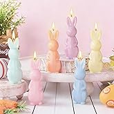 DoubleFill 6 Pcs Easter Bunny Candle Pastel Easter Candles Cute Bunny Decorations Spring Rabbit Table Home Decor for Spring Party Favors Decoration Centerpiece