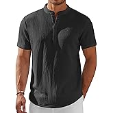 COOFANDY Men's Henley Shirt Short Sleeve Stand Collar Summer Casual Beach Hippie T-Shirts