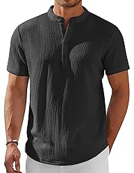 COOFANDY Men's Black Henley Shirt Short Sleeve
