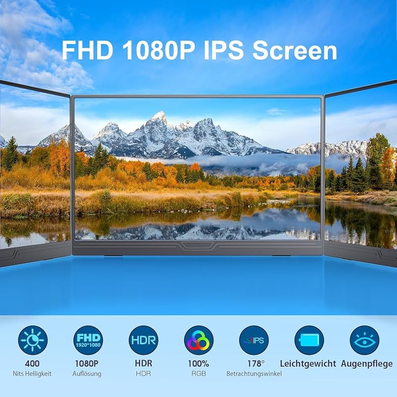 15.6" Portable Monitor USB-C Display, 1080P HDR, with Stand Cover