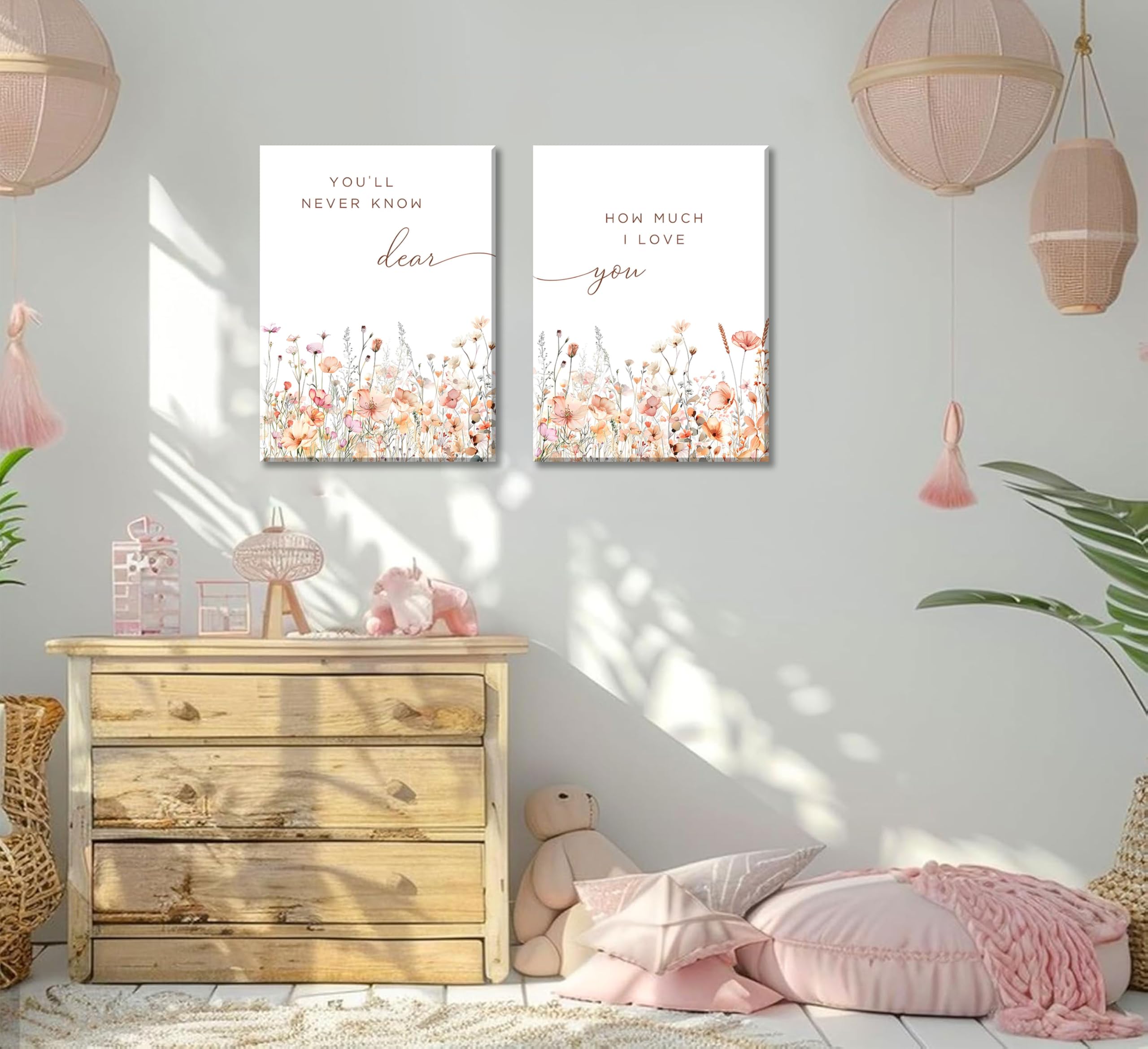 Condition photo showing New/Like New for 2pcs wildflower nursery canvas wall art pink girl room quotes poster print nurseries watercolor flor