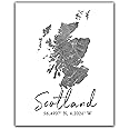 Scotland Map Wall Art Print - 8x10 Silhouette Decor Print with Coordinates. Makes a Great Scottish-Themed Gift. Shades of Grey, Black & White.