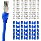 CableGeeker 100-Pack RJ45 Connector with 100-Pack Strain Relief Boots, Gold Plated Cat6 RJ45 Pass Through Connectors Cat 6 En