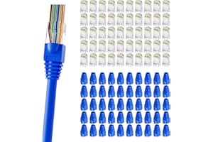 CableGeeker 100-Pack RJ45 Connector with 100-Pack Strain Relief Boots, Gold Plated Cat6 RJ45 Pass Through Connectors Cat 6 En
