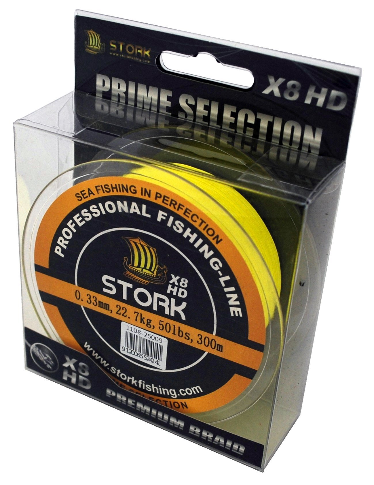 Stork HDx8 8x Premium Braided Fishing Line 300 m, yellow, 20 lbs / 9.1 kg / 0.18 mm