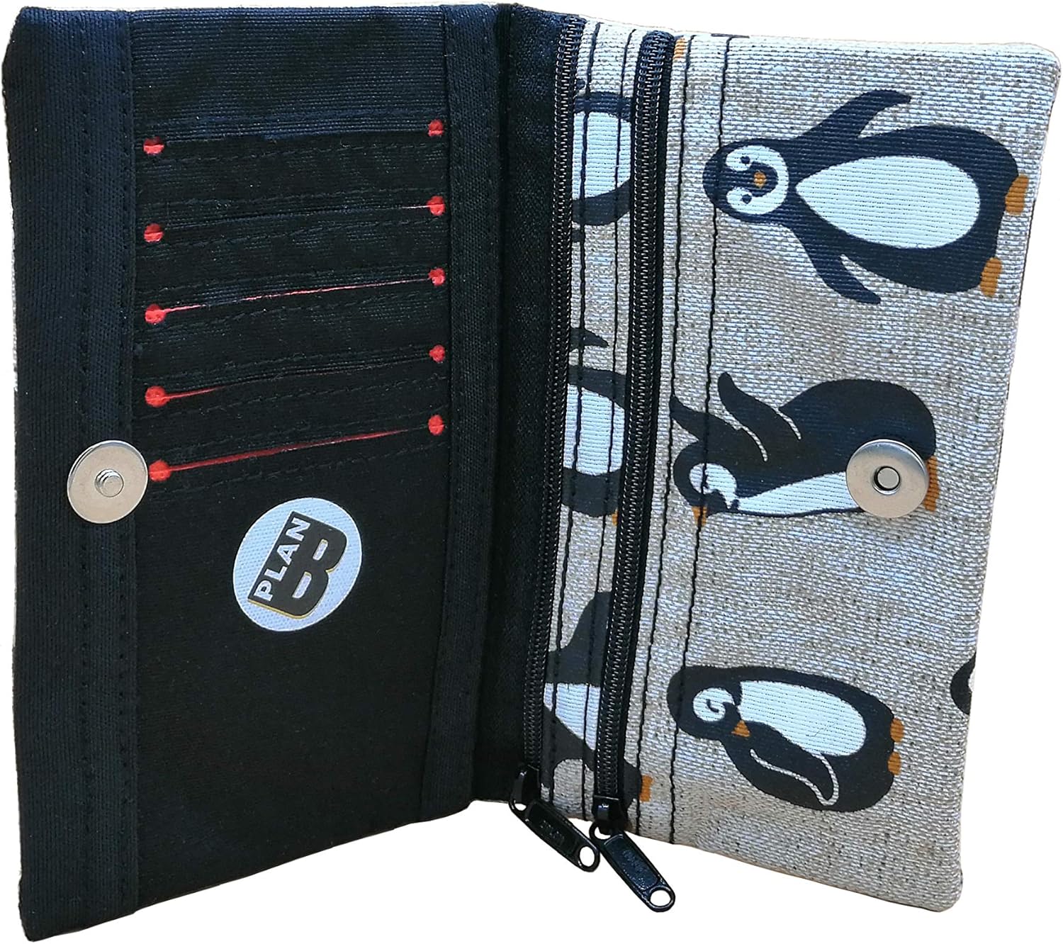 Plan B, Wallet, Purse Compact Penguin, 15 x 9 cm, with 5 Card Holder, Beige with Printed Drawings - Image 4