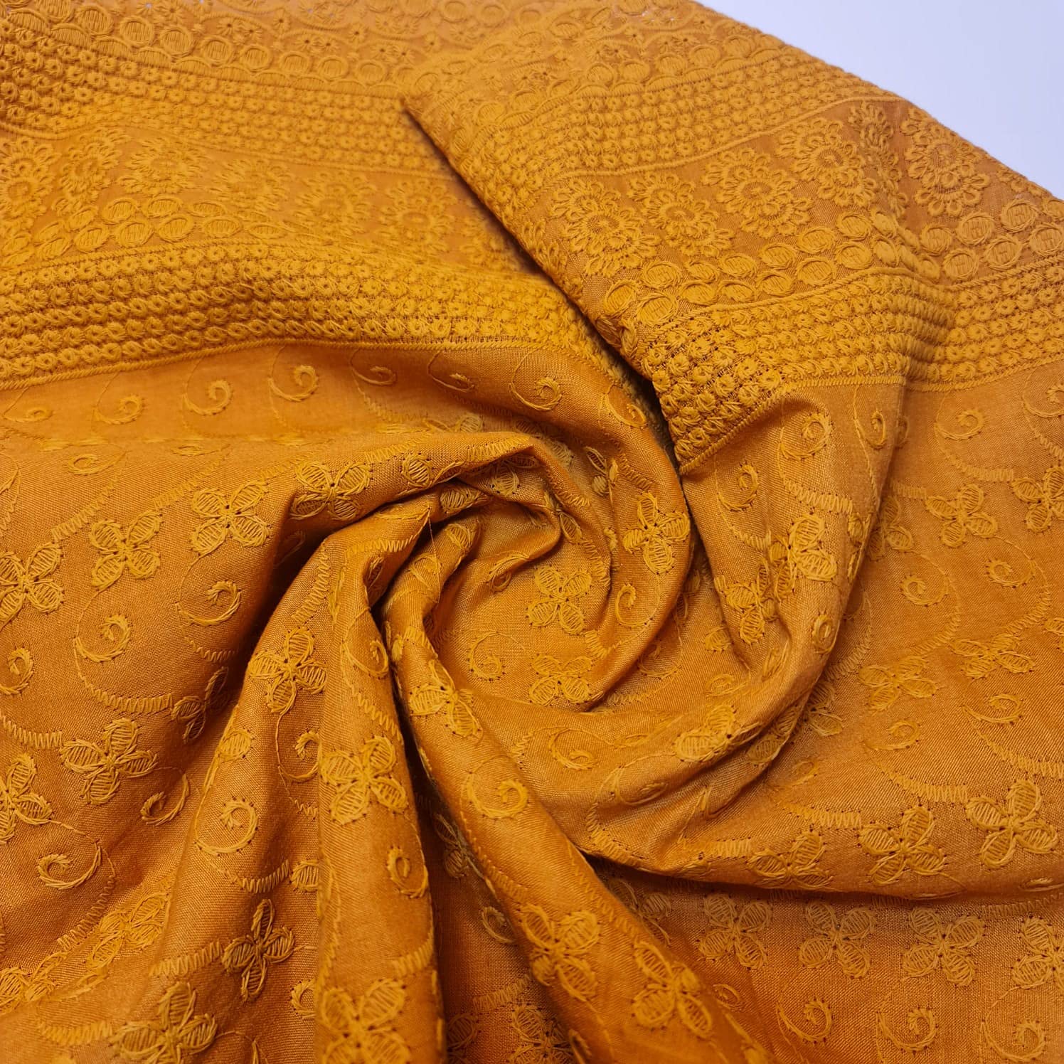 New Spring 100% Cotton Lawn Broderie Anglaise Embroidery Dress Craft Fabric 44" (Mustard)
