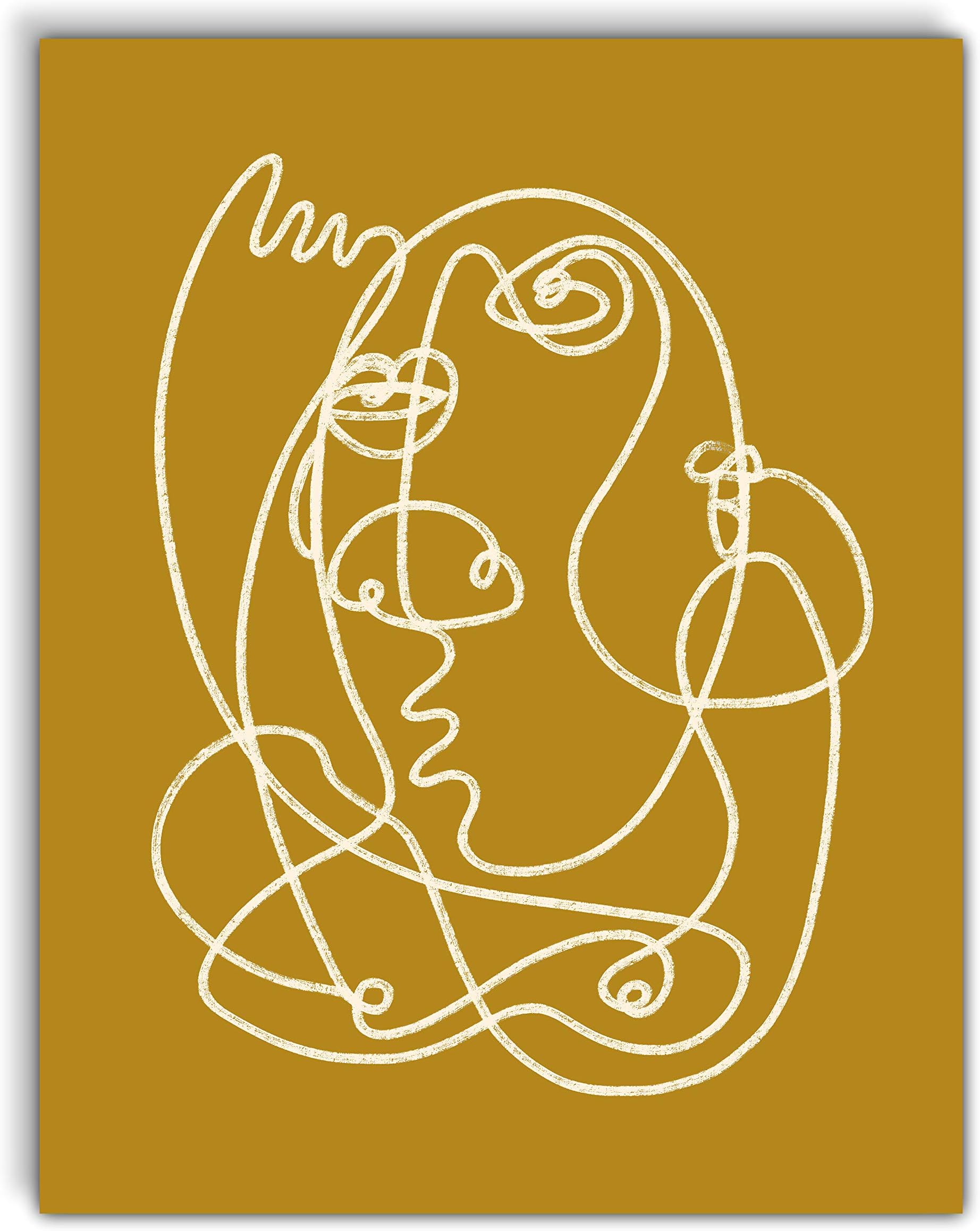 VintBo, Abstract Figure Line Drawing, Minimalist Modern Art Print Poster, Contemporary Wall Art for Home and Bedroom Decor 11x14 inches, Unframed (Gold)
