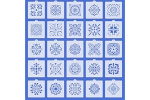 25 Pcs Scroll Tile Cookie Stencils, Reusable Floral Tile Baking Stencils for Royal Icing Airbrush, Cake Biscuit Coffee Decora