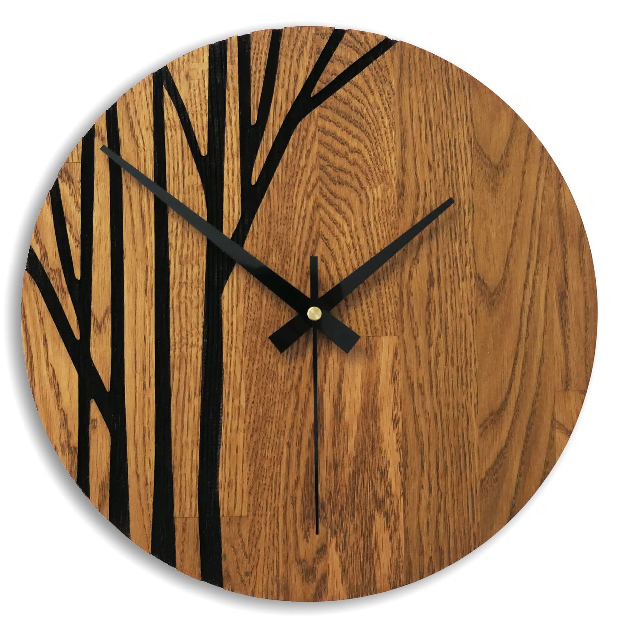 SENTOP Real Oak Wood Wall Clock Modern Wooden Wall Clock Home Decor Oak - Amber Color 30cm