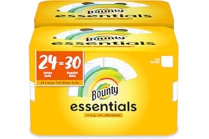 Bounty Essentials Full Sheet Paper Towels, 24 Large Rolls = 30 Regular Rolls, 12 Count (Pack of 2)
