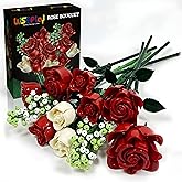 WISEPLAY Rose Bouquet Flower Building Set – 697 PCS for Women, DIY Red & White Rose Flower Building Blocks, Creative for Adults & Teens