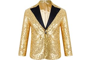 dPois Kids Boys Sequins Stylish Suit Jacket Blazer Lapel Button Tuxedo Coats Outwear for Wedding Party Banquet