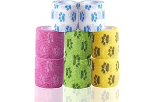 FriPuP Self Adhesive Bandage Wrap - Vet Wrap for Dogs No Chew - Medical Cohesive Bandage Wrap for Wound Care, Paw Care, First Aid, Vet Tape for Pet Birds Cat Horses (2 Inch, 8 Rolls, 8 Colors)