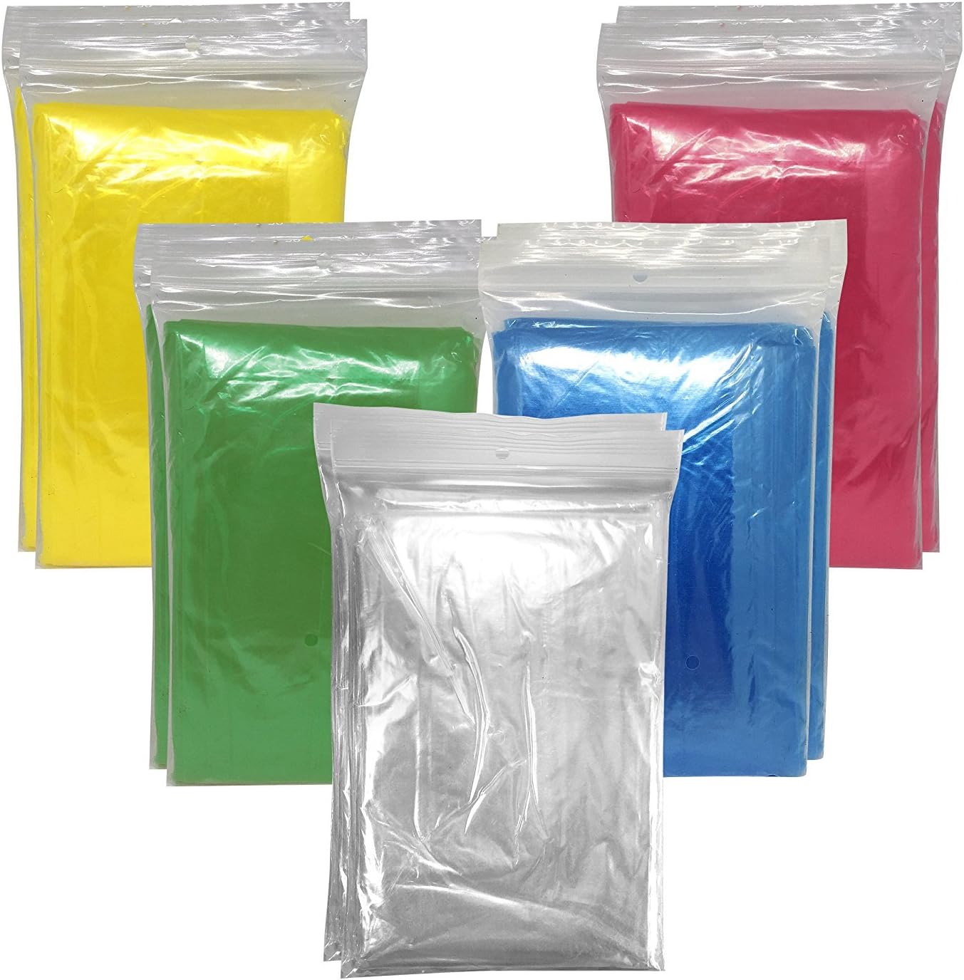 10 x Emergency Poncho Rain Capes with Hood, Waterproof, Assorted Colours