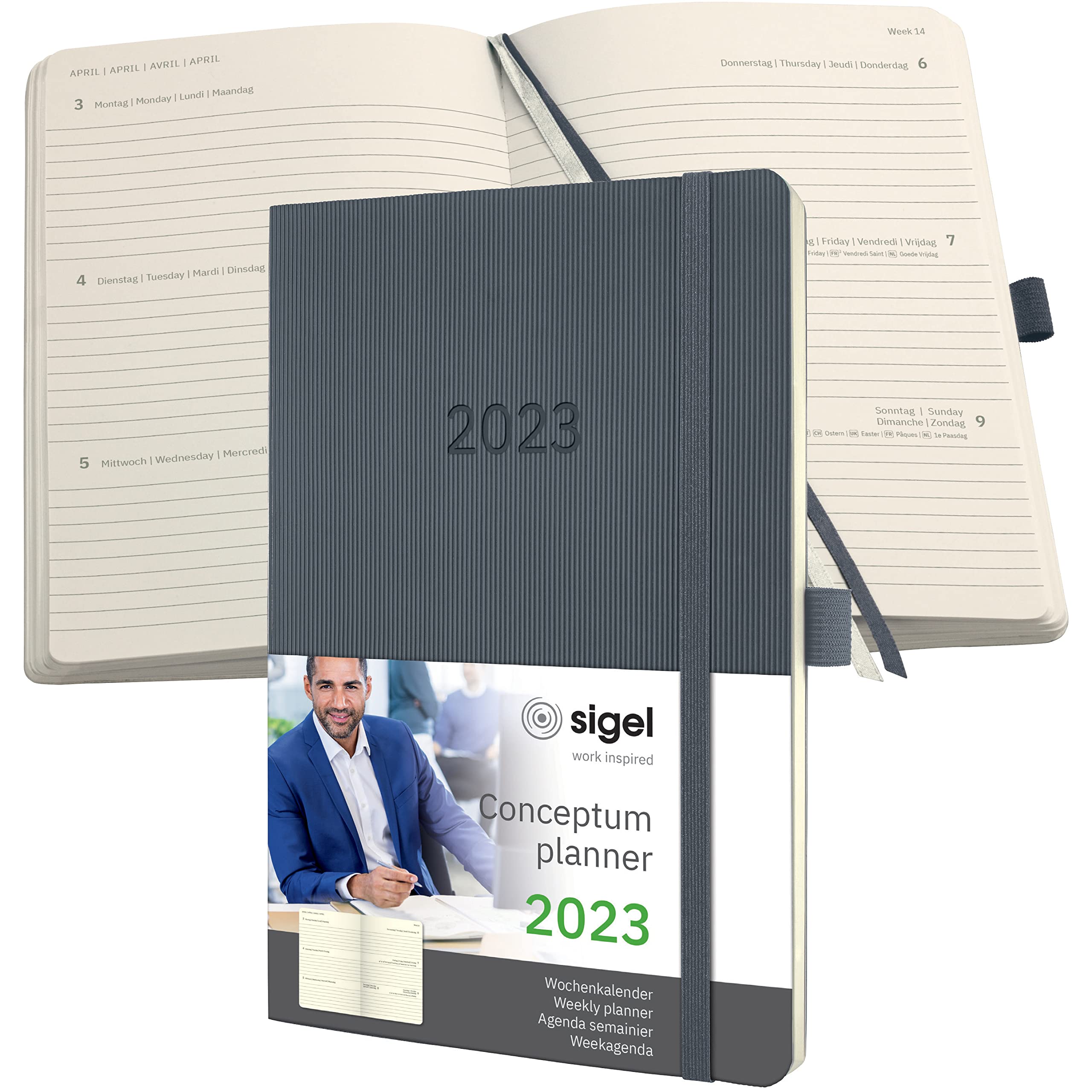 SIGEL C2336 Weekly planner Conceptum 2023 - approx. A5 - dark grey - Softcover - 2 pages = 1 week - 192 S.