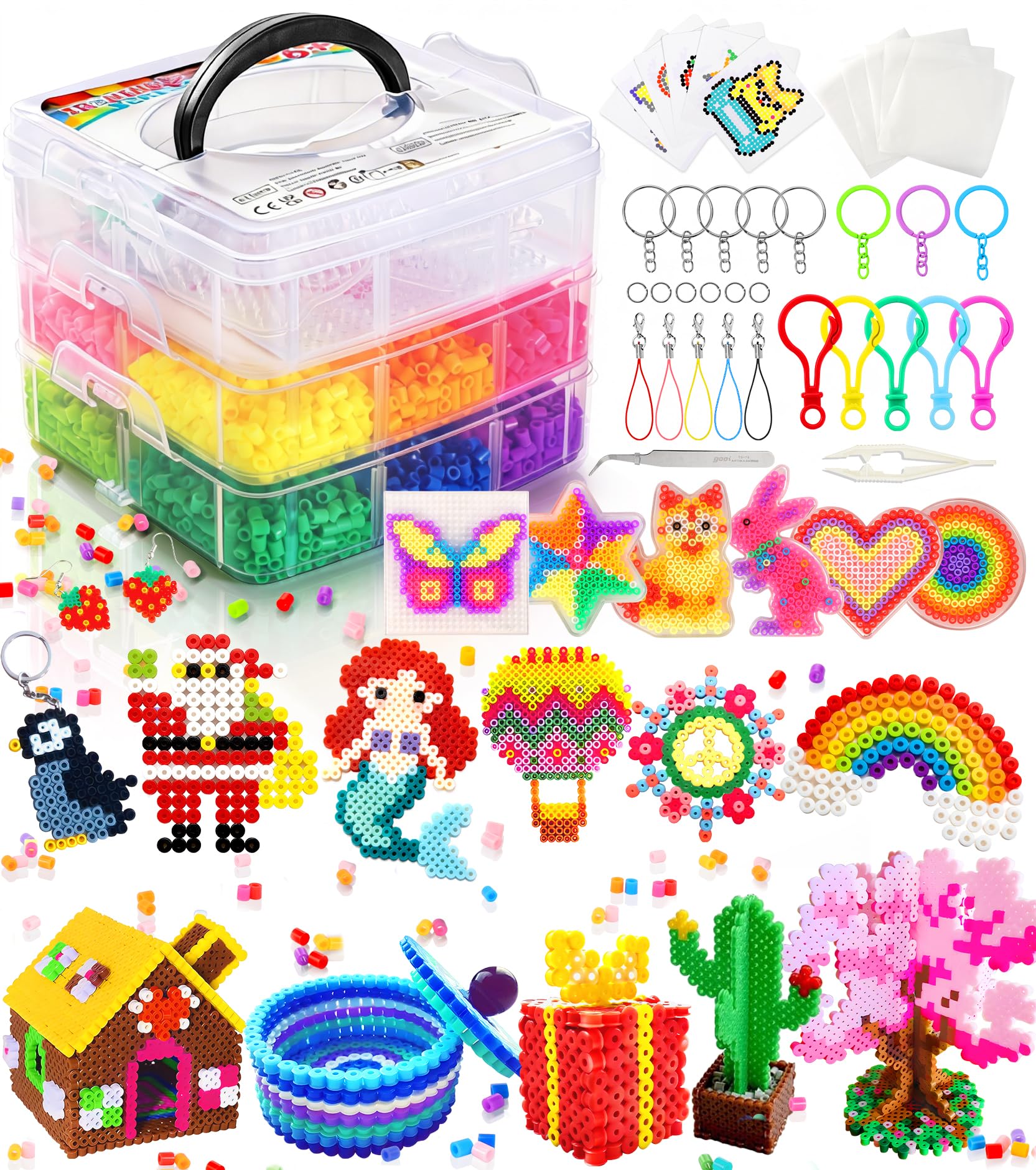 Ophy Fuse Beads Kit | 15000pcs 5mm Fuse Beads in 20 Colors Iron Bead Set with 16 Patterns, 6 Pegboards, 2 Tweezers, 5 Ironing Papers Art Craft Kit for Boys Girls DIY Crafts Making Birthday Gift