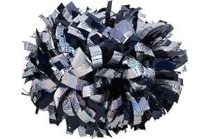 ICOBUTY ICOCHEER Cheerleading Pom Poms Metalic Holographic Cheerleader 6 inch 1 Pair 2 Pieces (Navy Blue Silver)