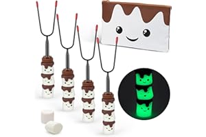 THE S'MORES COMPANY - Glow in the Dark Marshmallow Roasting Sticks - Set of 4 Rotating Smores Sticks - Telescoping Extra Long Marshmallow Sticks for Fire Pit, Campfire & Bonfire - Camping Accessories