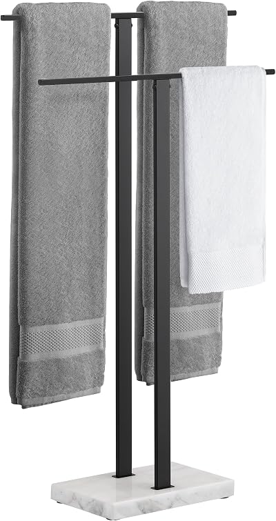 KES Freestanding Towel Rail with Marble Base Black 2 Tiers SUS304