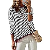 ZESICA Women's Fall Striped Sweaters Long Sleeve Crew Neck Shirts Color Block Lightweight Pullover Tops