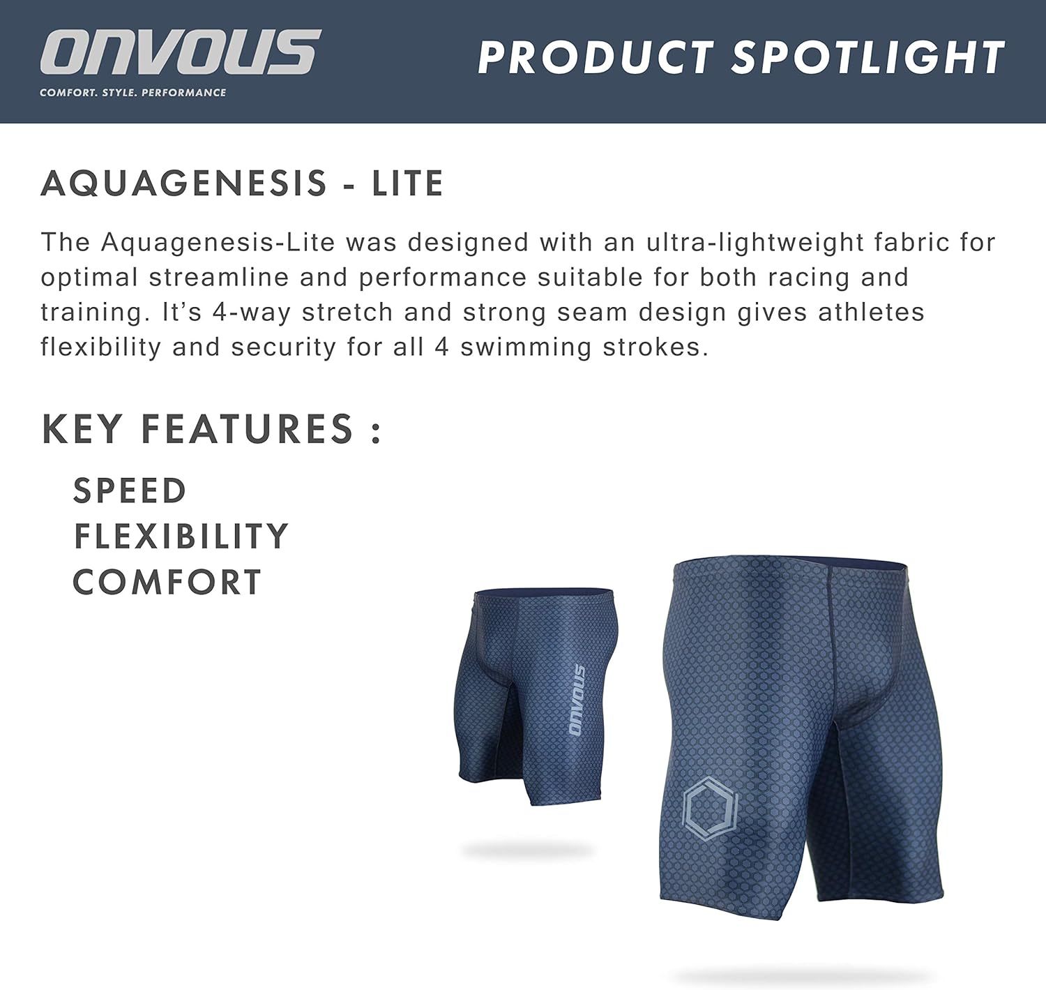 Onvous Men's AquaGenesis-Lite Swim Jammer | Racing & Training Swimsuit | Fast, Flexible, Comfortable | Sizes: 28-38 : Clothing