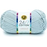 Lion Brand Yarn, 24/7 Cotton Yarn, Cool Grey, 1 Pack | Light Worsted 100% Mercerized Cotton Yarn for Crochet, Knitting, Craft, 185 Yards of Natural Fiber for Tees, Bags, Dishcloths