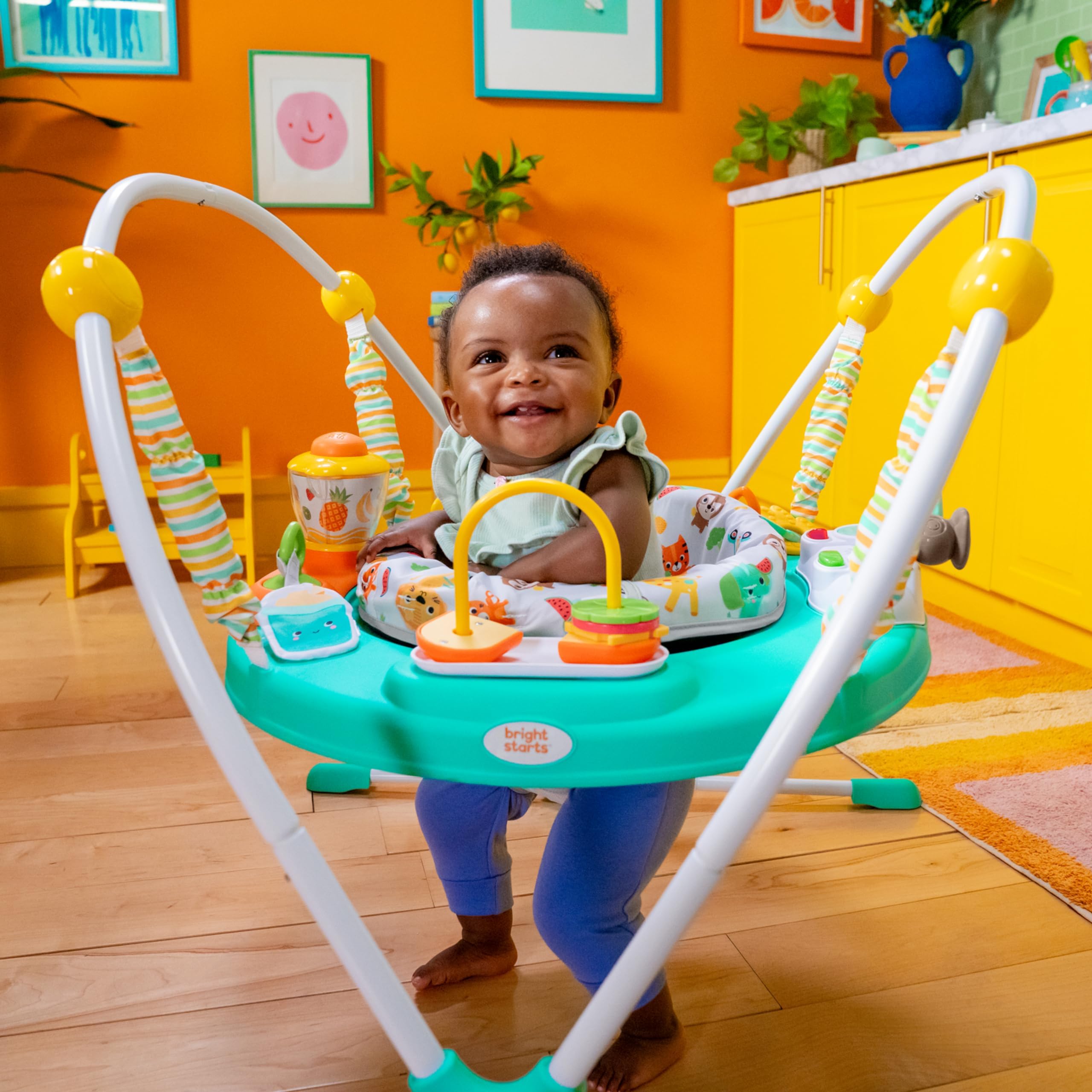 Bright Starts Cooking Up Fun Baby Activity Jumper with Music and Lights, Kitchen Role Play Toys, Unisex, 6 Months+, Up to 25 lbs