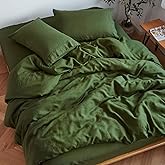 Sijo Stone Washed Organic French Linen Bed Sheet Set, GOTS Certified Organic, Best Cooling Linen Sheet Award by Sleep Foundation, 3 Piece - 2 Pillowcases and 1 Fitted Sheet (Forest, Queen)