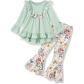 Auiopila Kids Toddler Girl Clothes Solid Color Ruffle Sleeve Top and Flare Jeans Pants 2Pcs Fall Winter Girl Outfits