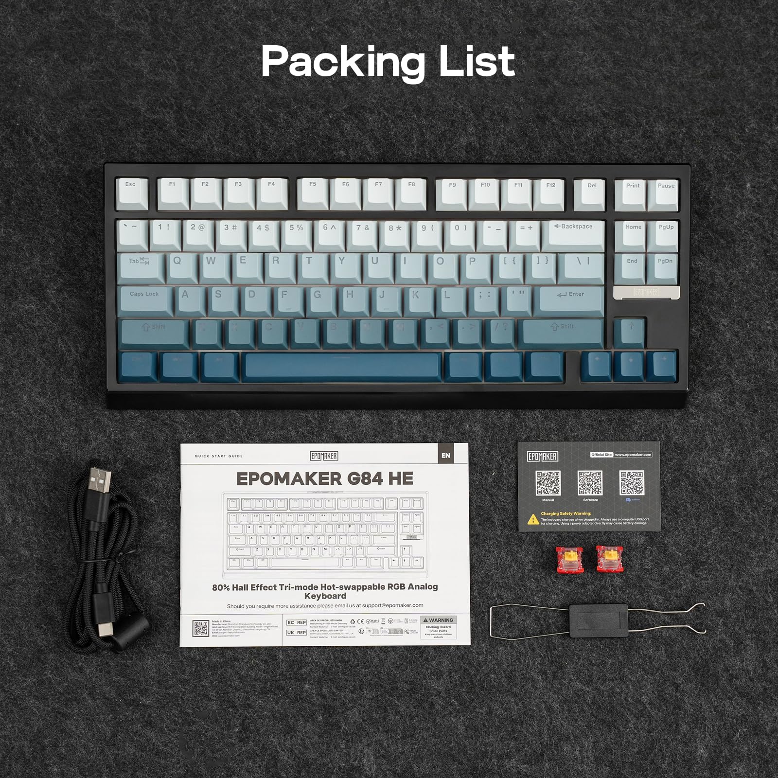 EPOMAKER G84 HE Wireless Hall Effect Keyboard, 8K Polling & 8000mAh, SOCD & DKS, Gaming Keyboard with Fast Trigger & Adjustable Actuation, RGB Backlit, PBT Keycap, Hot-Swap, for Win/Mac