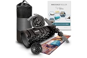 321 STRONG 5 in 1 Foam Roller Set with Hollow Core Deep Tissue Massager, Muscle Roller Stick, Stretching Strap, Spikey Plantar Fasciitis Ball, and Carry Bag, with 4K eBook