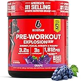 Six Star Pre-Workout Explosion, Grape (30 Servings) - Preworkout Energy Powder Supplement for Men & Women - Workout Drink Mix with L-Tyrosine & Beta Alanine - Sports Nutrition Products