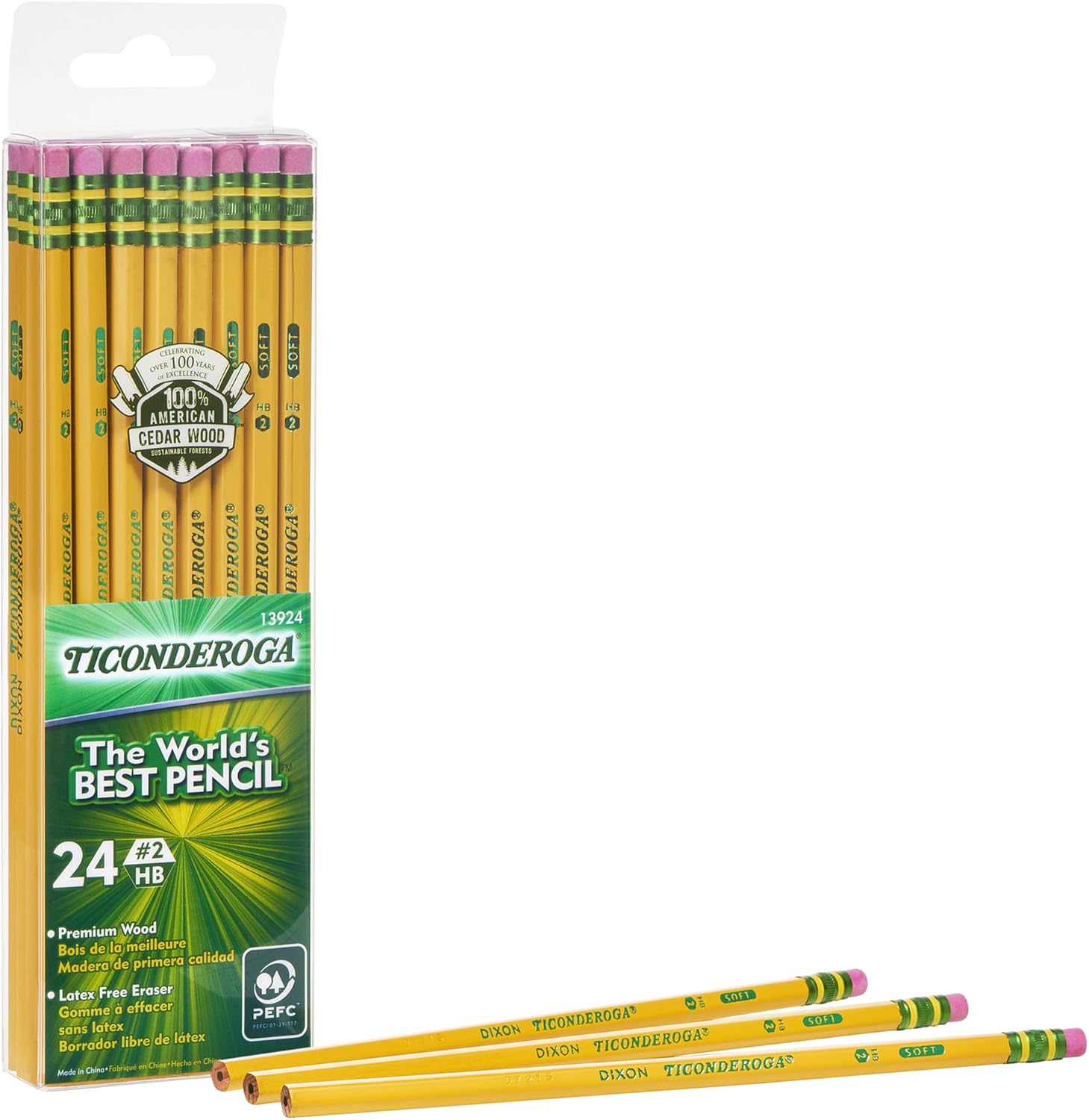 TICONDEROGA Pencils, Wood-Cased, Unsharpened, Graphite #2 HB Soft, Yellow, 24-Pack (13924) : Wood Lead Pencils : Office Products