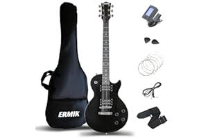 Ermik LP style Electric Guitar Kit & Accessories Solid Body Beginner Kit 39 Inch Full Size Guitarra Electrica with Strings, Bag, Strap, Cable, Tuner, Picks for Beginner - Black