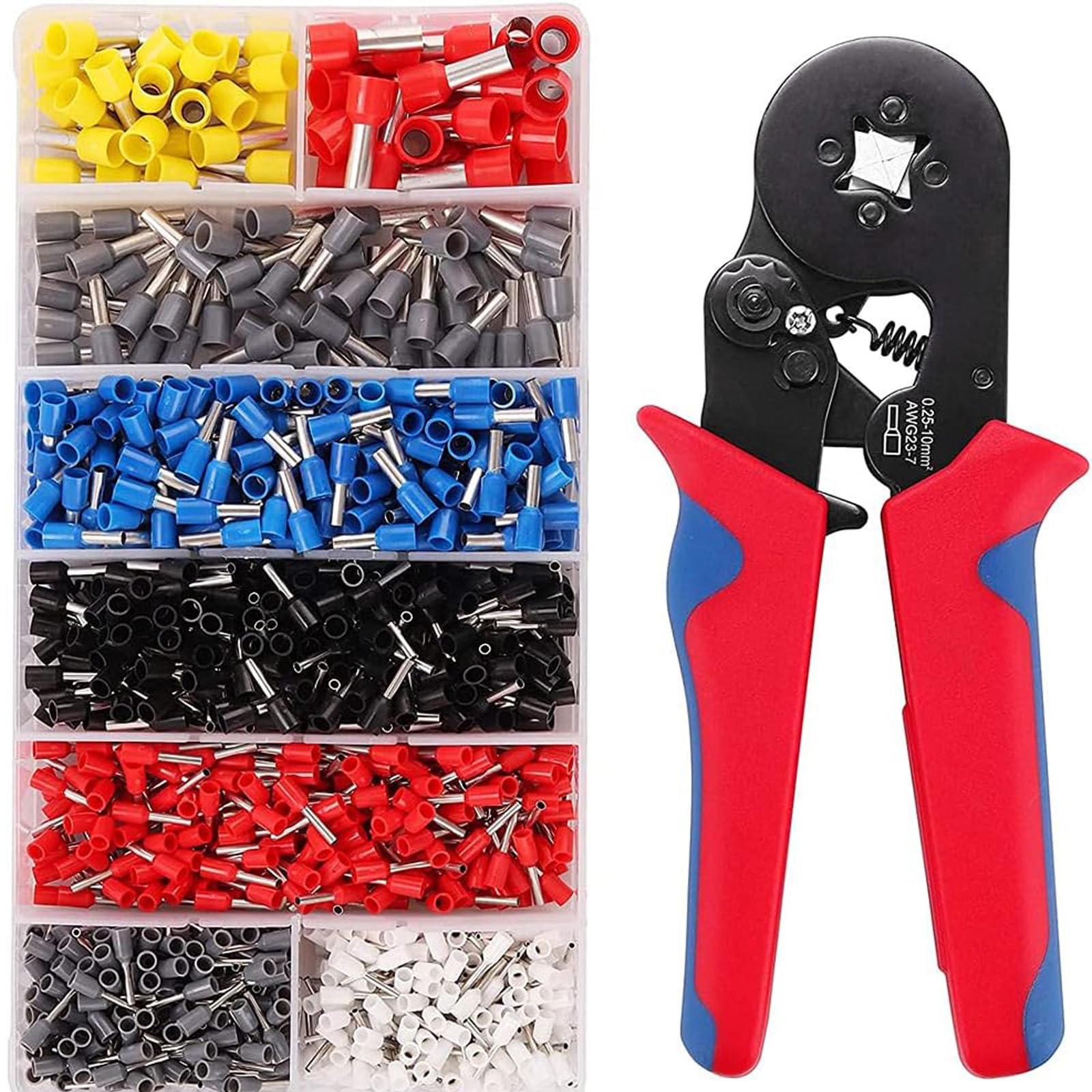 Ferrule Crimp Tool Kit AWG23-7 Automatic Adjustable Ratchet Wire Crimp Tool Kit Crimping Pliers Set with 800 PCS Wire Terminal Crimp Connector Wire Ends Suitable for 0.25-10 mm² Wire End Ferrules