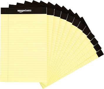 AmazonBasics Narrow Ruled 5 x 8-Inch Writing Pad - Canary (50 sheets per pad, 12 pack)