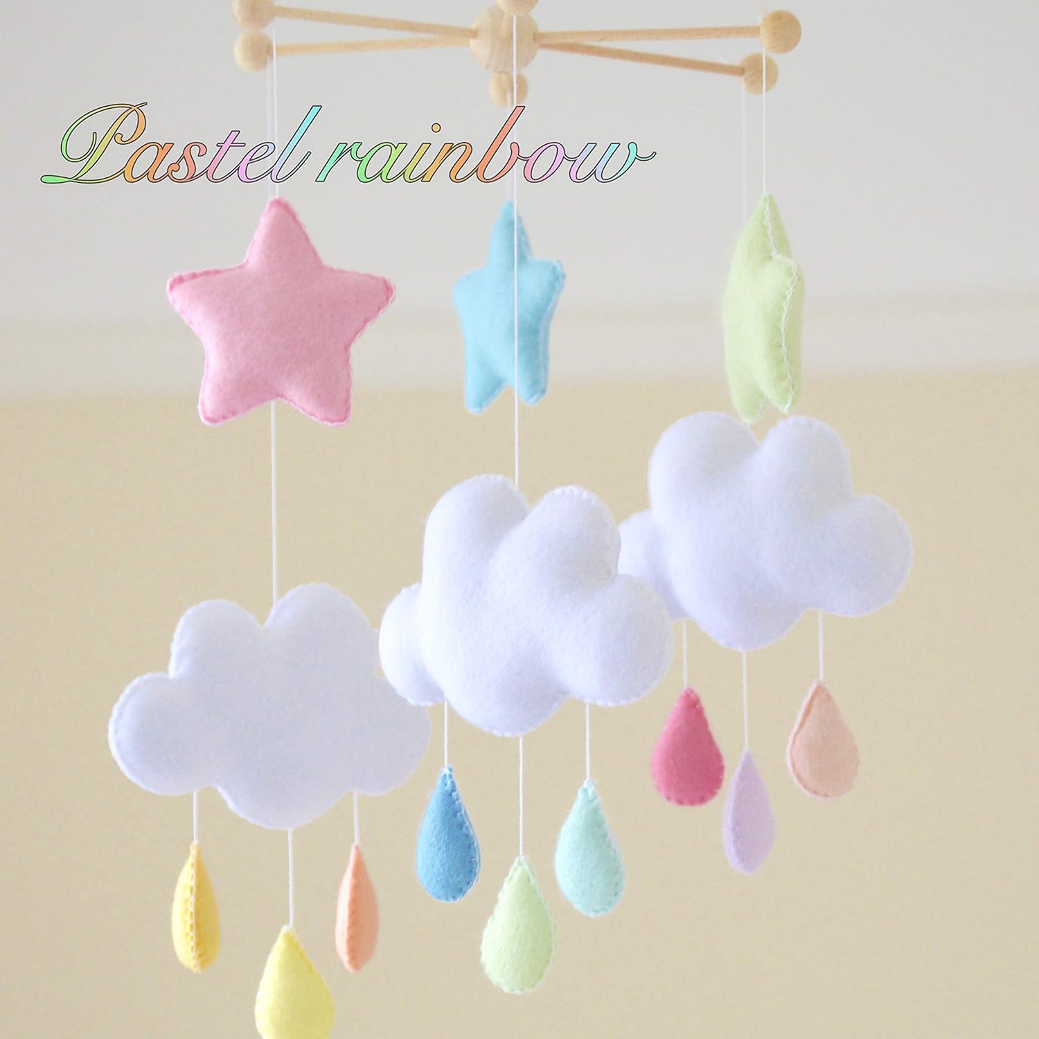Pastel Rainbow Cloud Star Rain Nursery Mobile Baby Crib Mobile