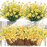 MACTING Artificial Flowers for Outdoors 12 Bundles Fake Flowers UV Resistant No Fade Faux Outdoor Plants for Indoor Outside Planters Patio Garden Porch Yard Window Home Spring Decorations,Yellow