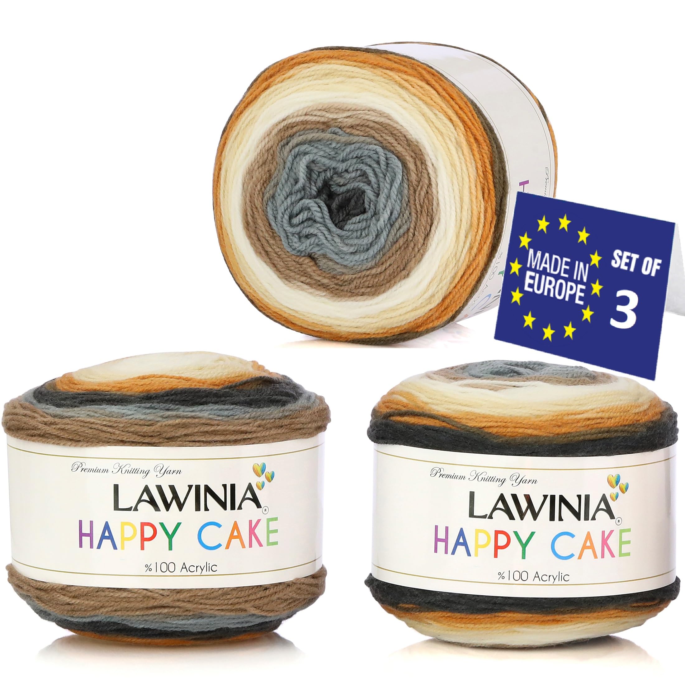 LAWINIA Happy Cake Premium Rainbow Yarn DK, Pack of 3 Each 150g - 530m Cake DK Knitting Yarn, Gradient Rainbow Wool for Knitting, Multicoloured Wool