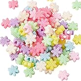 Beadthoven 100pcs Opaque Acrylic Snowflake Beads 13x14.5mm AB Candy Color Mini Christmas Style Loose Beads Spacers for DIY Colorful Rainbow Necklace Bracelet Jewelry Making
