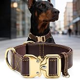 Leather Dog Collar 1.5in Wide, Quick-Release and Adjustable Design, Bn-Gd-L | Genuine Leather with Nylon Lining,Soft and Heavy Duty,Smooth Buckle,Handcrafted,Medium to Large Breeds Daily Wear,19-30 in