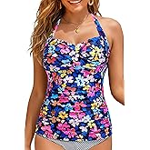 Women Tankini Bathing Suit Top - Halter Swim Tops Only Tummy Control No Bottom Swimwear