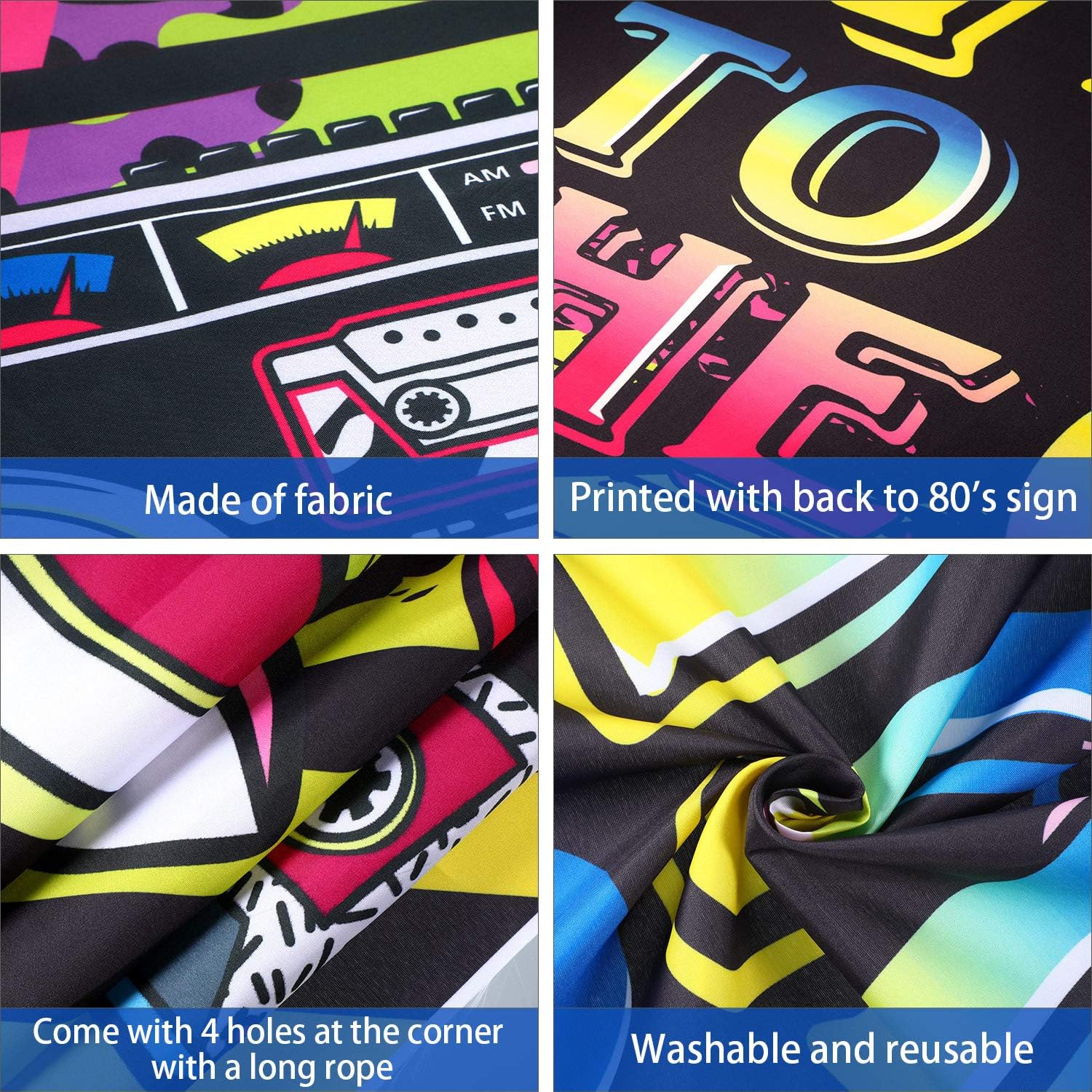 80's Party Decorations, Extra Large Fabric Back to The 80's Hip Hop Sign Party Banner Photo Booth Backdrop Background Wall Decorating Kit for 80's Party Supplies, 70.8 x 43.3 Inch: Toys & Games